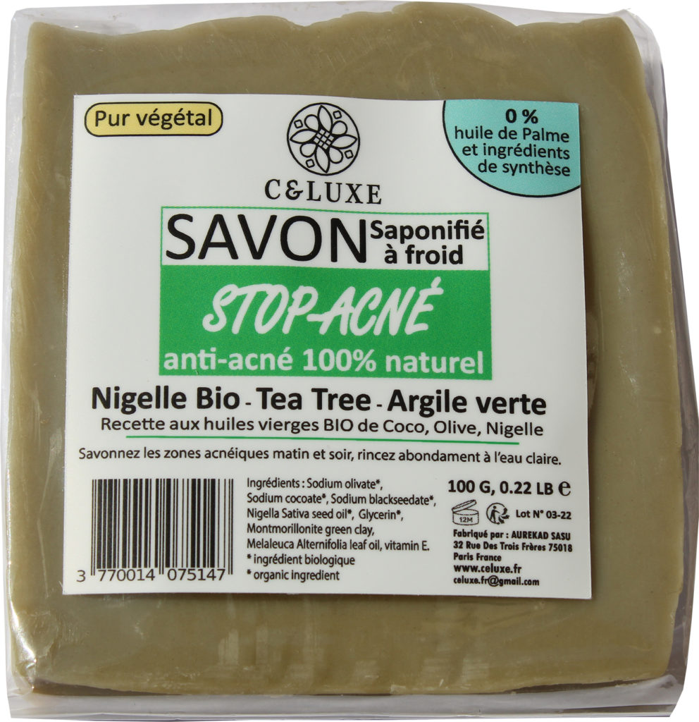 savon anti acné, nigelle tea tree